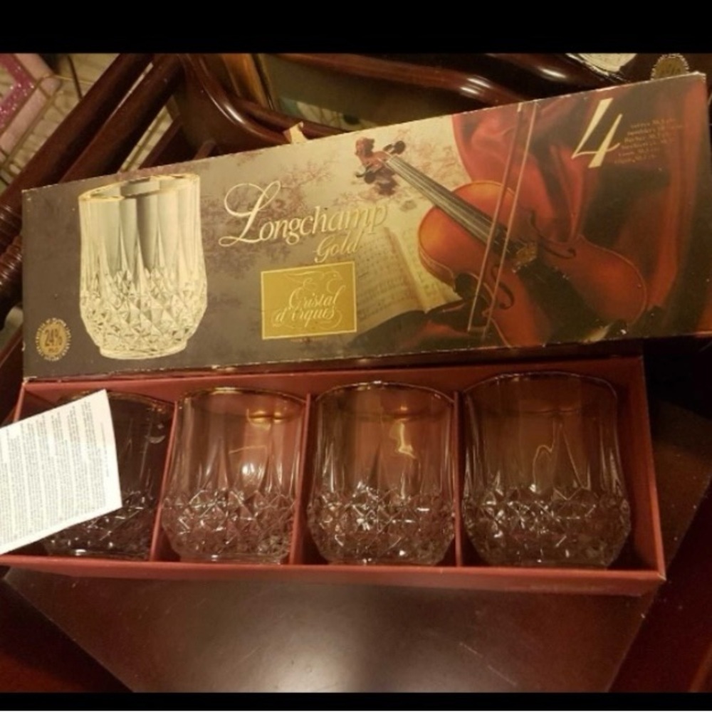 Vintage Longchamp Gold Crystal Glasses Set